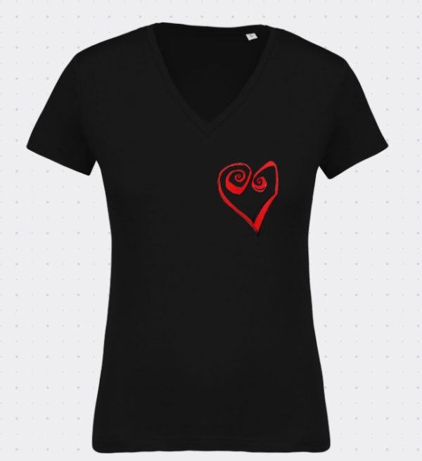 cuello V negra camiseta heart lutxana regalos originales