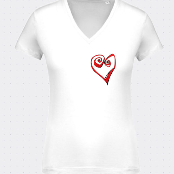 cuello V camiseta heart lutxana regalos originales blanca
