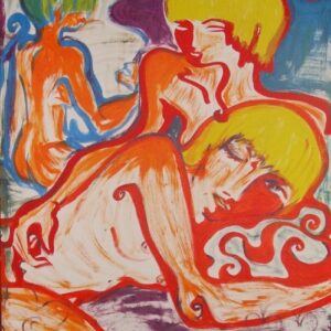 LESBIANAS TRES EN UNA MUJERES POLIAMOR ARTE PINTURA ACRÍLICA DANDEE GIRLS LUTXANA ART BARCELONA EXPOSICONES