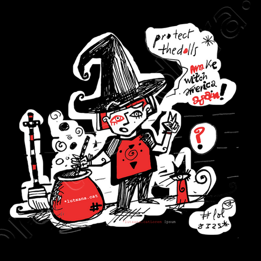 protect the dolls* make witch america again Camiseta bruixa*witch*bruja lutxana negra cuello redondo mujer protect the dolls* make witch america again