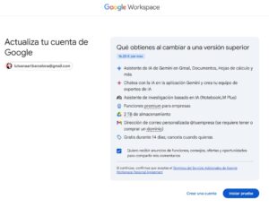 GOOGLE WORKSPACE PRUEBA GRATIS 2tb ESPACIO GEMINI FIRMA DIGITAL