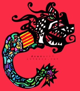 drac art lutxana disseny logo original colors mosaic modernista forja ferro negra catalana orgull diada 2025