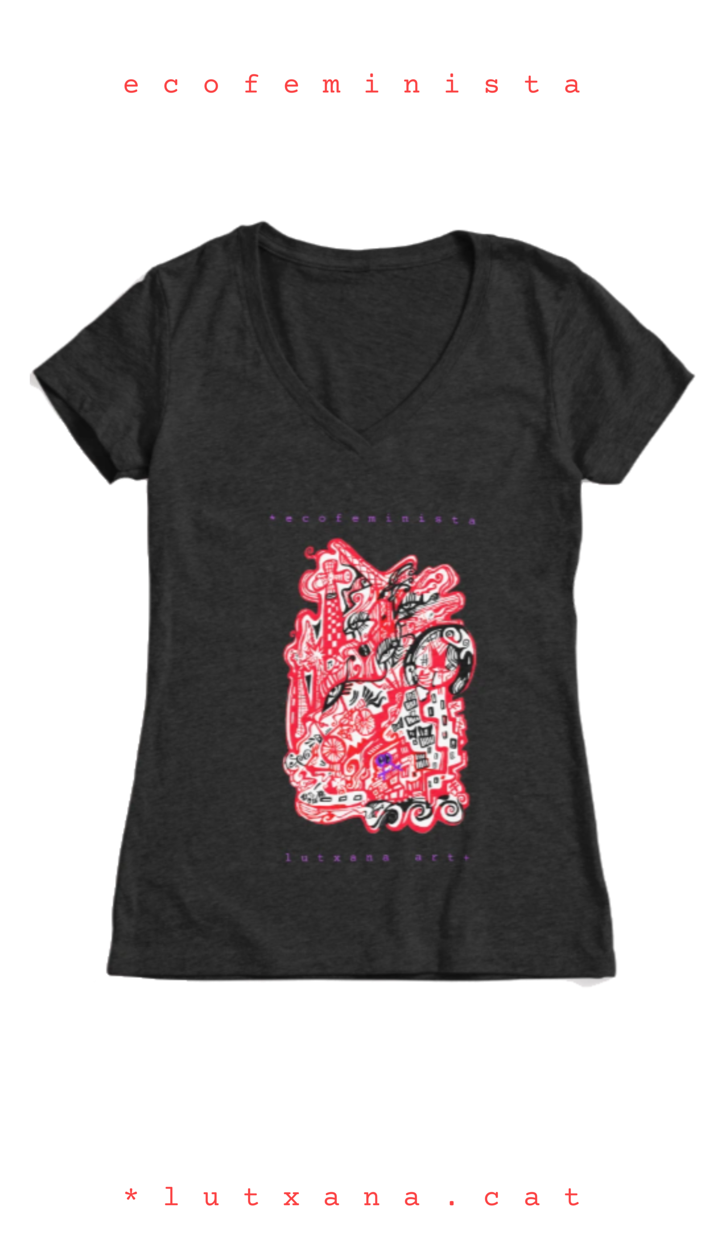 Camiseta Gran Barcelona Sagrada Familia lutxana art* negra cuello V mujer algodón orgánico ecológico* lutxana art* camiseta original mujer