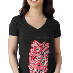 Camiseta Gran Barcelona Sagrada Familia lutxana art* negra cuello V mujer algodón orgánico ecológico* lutxana art* camiseta original mujer