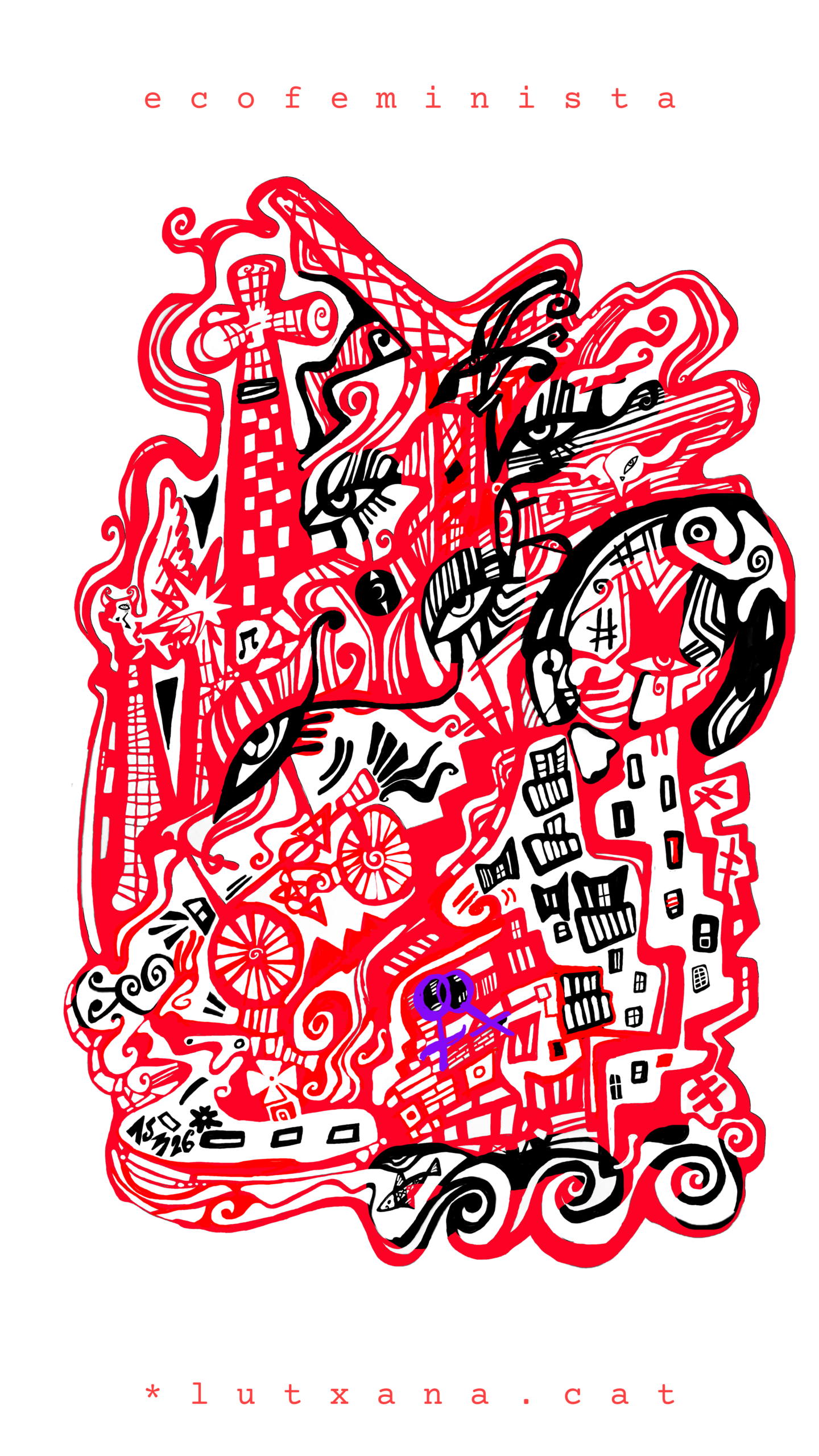 Camiseta Gran Barcelona Sagrada Familia lutxana art* negra cuello V mujer algodón orgánico ecológico* lutxana art* camiseta original mujer